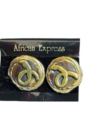 Vintage African Express Gold-Tone Abstract Clip-On Earrings Made In S. Africa